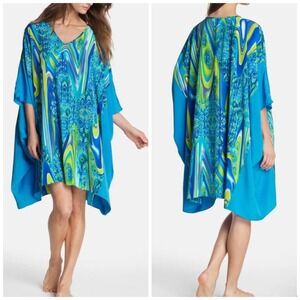 Natori Watercolor Satin Short Caftan Size L